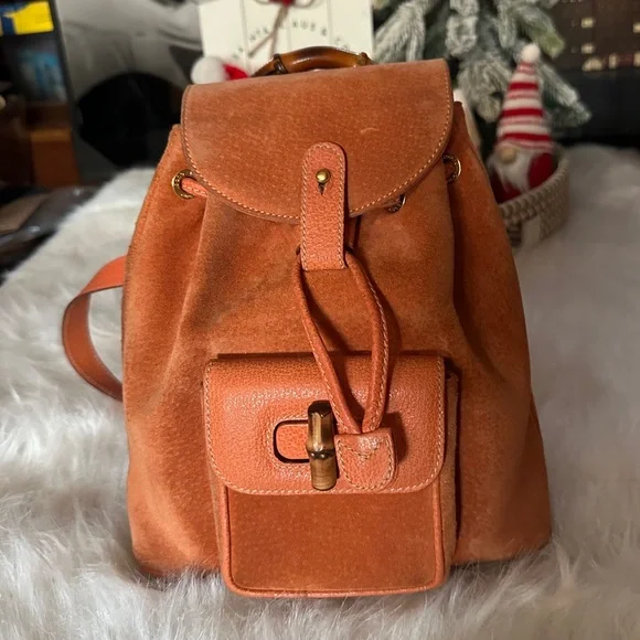 Gucci Suede Backpack with Bamboo Handle - Picture 1 of 15
